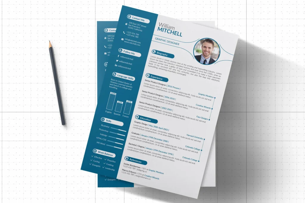 Mitchell clean Illustrator resume template with cover letter